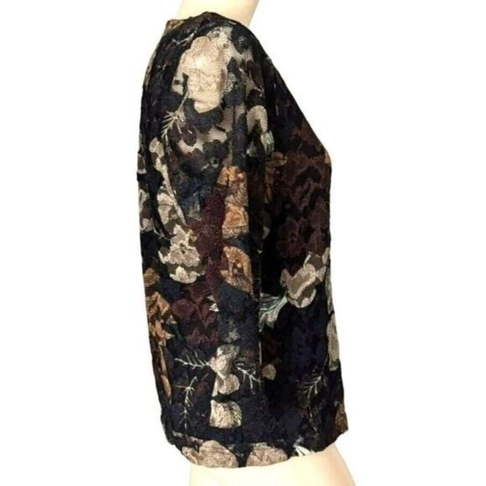 Dark Floral Lace Mesh Top Small Whimsigoth Fairy Grunge Sheer Stretch Layer Boho - Picture 5 of 9